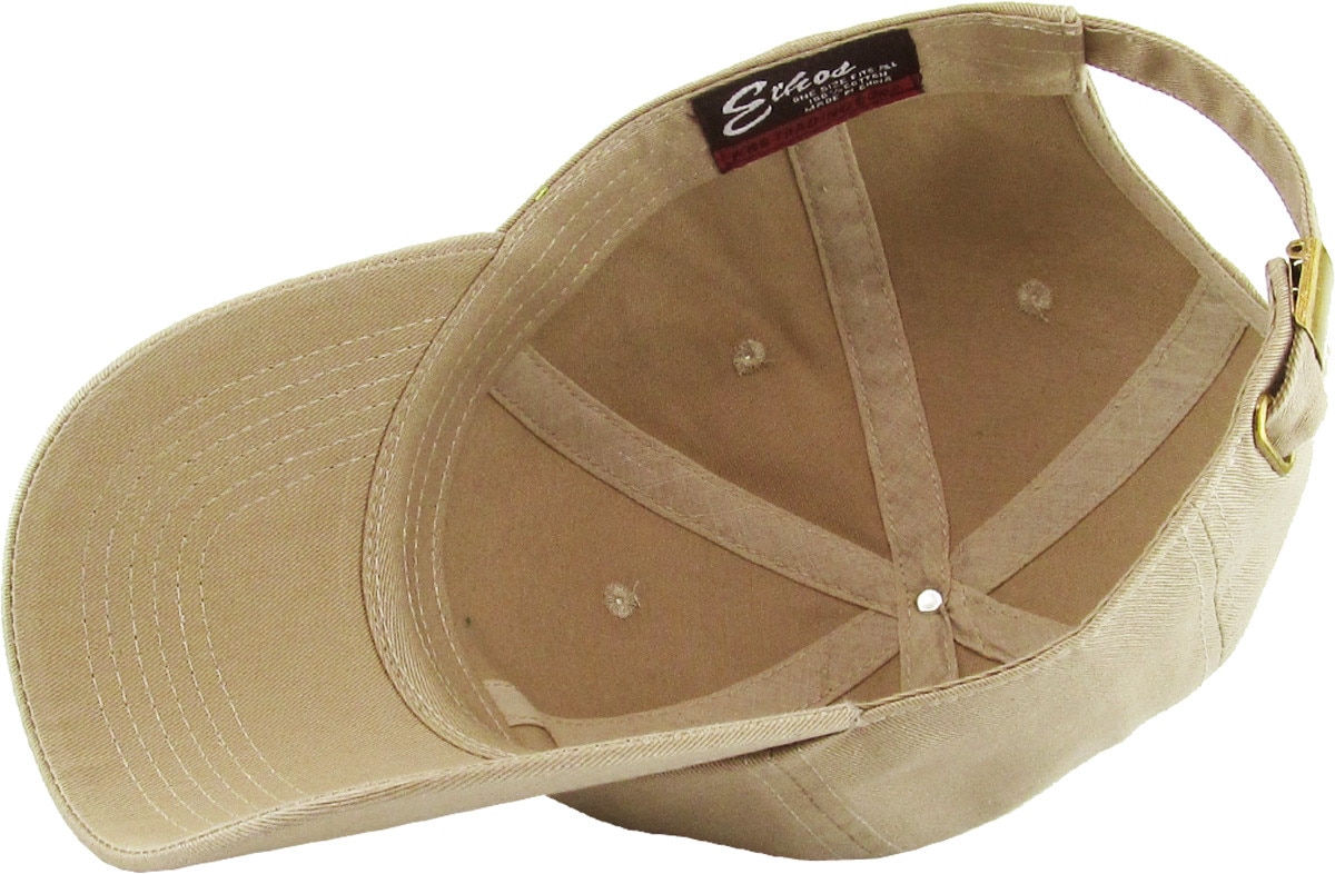 Khaki Low Profile Baseball Caps Inside Turned Over View